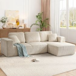 Cloud Beige Boneless Couch with L-Shape Right-Facing Chaise, Modular Sectional Sofa with Deep Seat