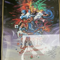 1995 Pasadena tournament Roses Poster Signed Michael B. Ward 20x23 framed