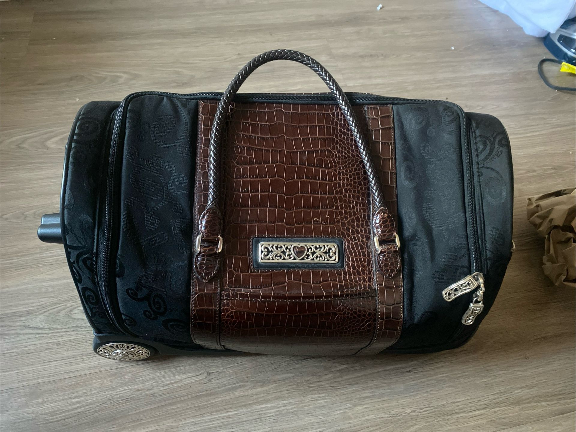 Brighton Weekender Luggage 20” Rolling Duffel Carry-on Travel Bag Black Croc Brown