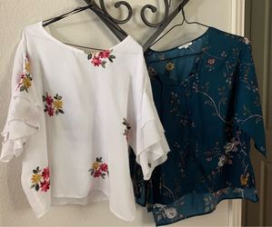 Bundle Deal Blue & White Blouse with Flowers