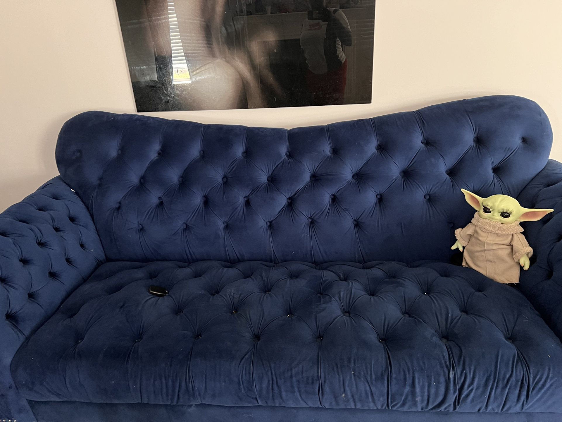 Blue Velvet Sofa And Love Seat