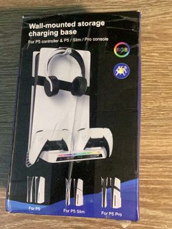 New Wall Mount Kit with Charging Station for PS5 and PS5 Slim/Pro Versions, Dual Controller Chargers, Steel Wall Stand, and Headphone Hanger - Compati