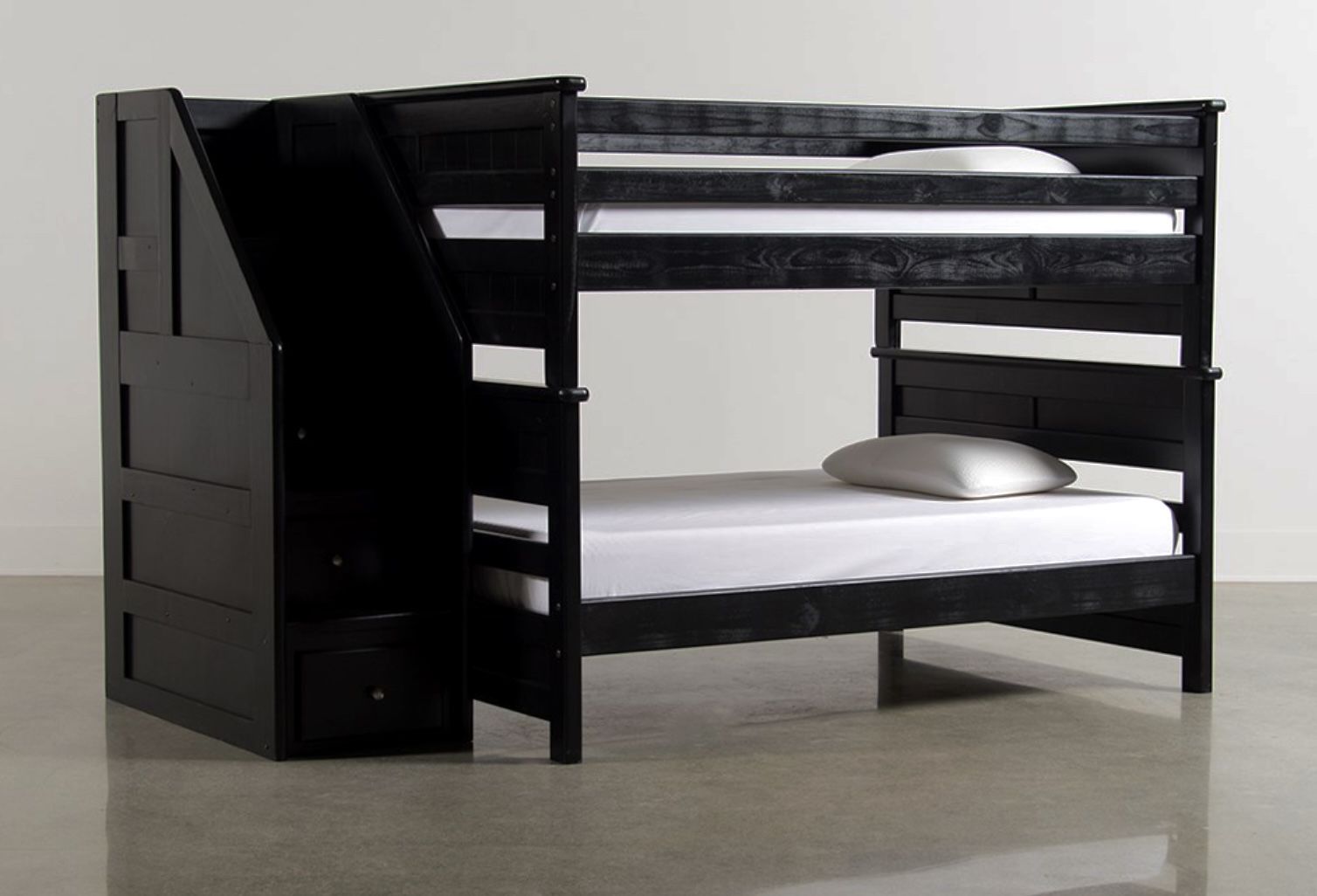 Black Full Over Full Wood Bunk Bed With Stairway 