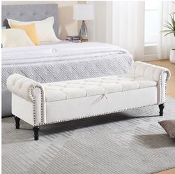Velvet Storage Bench 67 Inch Upholstered Tufted Ottoman Bench with Arms Large Storage Space King Size End of Bed Benches for Bedroom