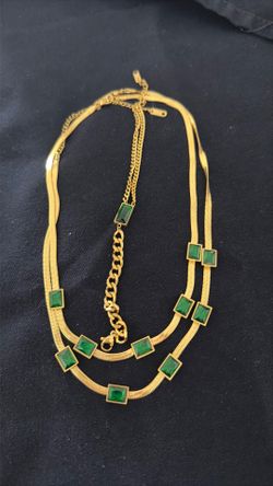 2 Faux Emerald necklaces W/Bracelet