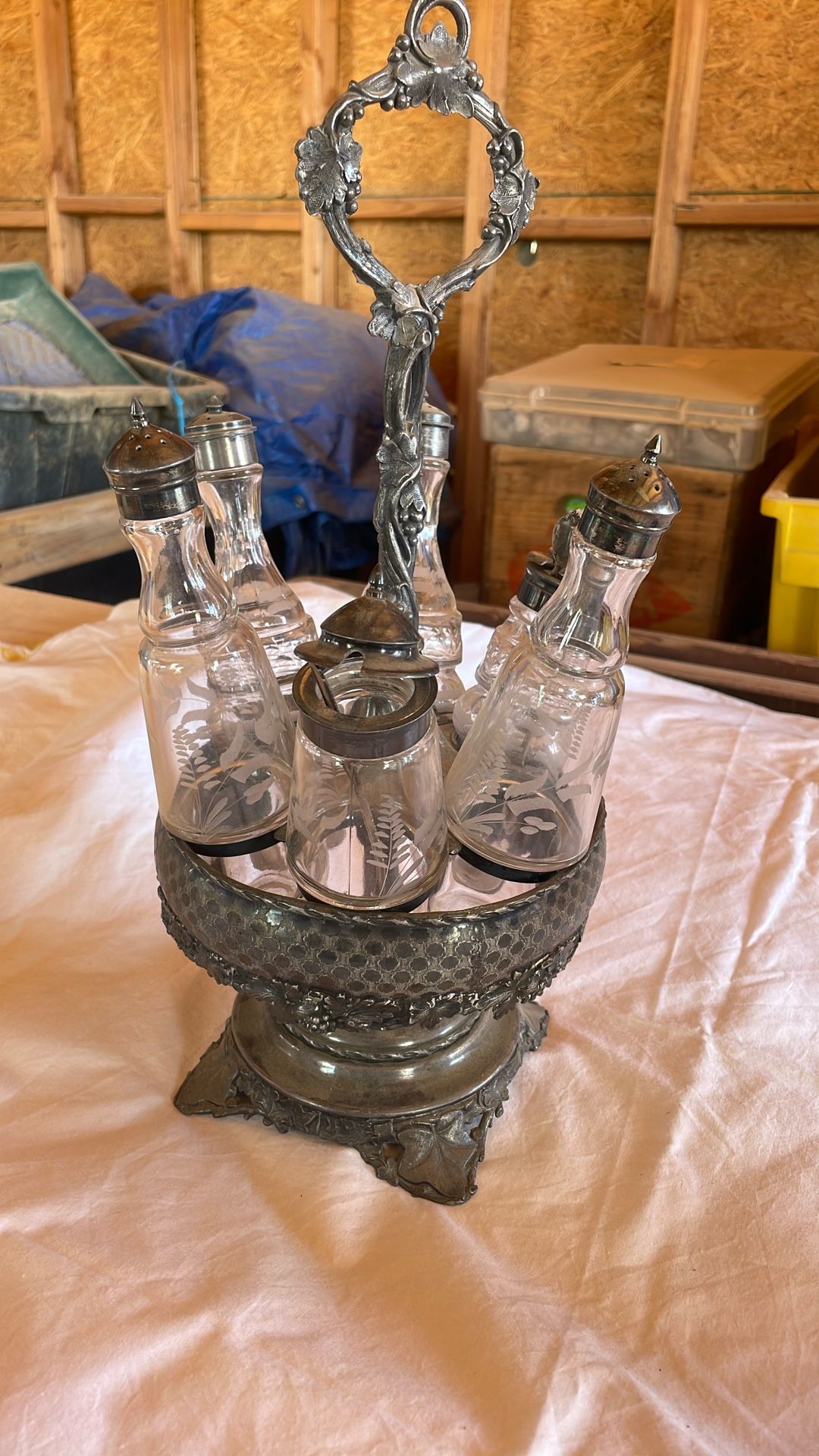 Antique 1800s-1860s 6 Bottle Victorian Castor Condiments Set