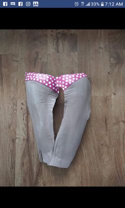 Pink polka dot bikini palm tree frond art