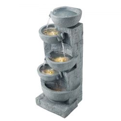 VEVOR Outdoor Water Fountain, 31.5 in Height Fountain and Waterfall, 5-Tier Floor Standing Bowl-Shaped Cascading Fountains with LED Light and Pump, fo