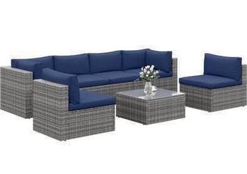 Assembled New 7 Piece Outdoor Patio Furniture Set PE Rattan Sectional Sofa with Coffee Table