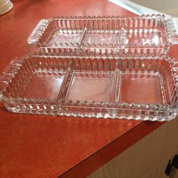 Two beautiful heavy cut relish trays , excellent condition!