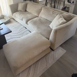 Modern 108” Beige Sofa + Matching Ottoman – Washable Covers | Pet Friendly