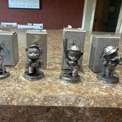 Vintage AVON Miniature Fine Pewter Benjamin J. Bearington 4 Piece Set in Boxes