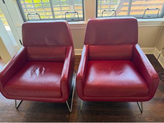 Red Leather Accent Chairs (Pair) – Dania, Chrome Legs