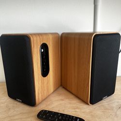 LONPOO Bluetooth Bookshelf Speakers with ARC, 100W Active Powered Speakers, USB/AUX-in/Optical/Coaxial, 4" Woofer and 1.5" Tweeter (Wooden)