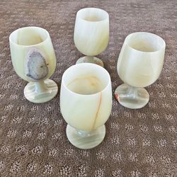 Set of 4 Vintage Green Opal Marble Wine Glasses Goblets