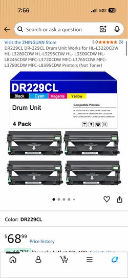 DR229CL DR-229CL Drum Unit Works for HL-L3220CDW HL-L3280CDW HL-L3295CDW HL- L3300CDW HL-L8245CDW MFC-L3720CDW MFC-L3765CDW MFC-L3780CDW MFC-L8395CDW 