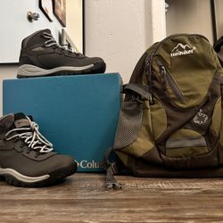 Woman’s Hiking Shoes(size 9) And Backpack Columbia 