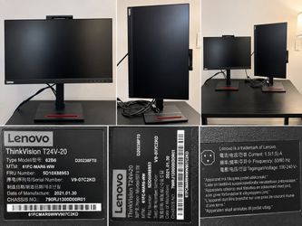 2 Lenovo ThinkVision T24v-20 24" Full HD Monitors – Dual Monitor Setup