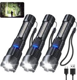 Flashlight 3 Pack, Rechargeable Flashlights High Lumens, 7 Modes LED Flashlight with IP67 Waterproof