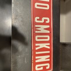 Vintage NO SMOKING Tin Sign Red White 16x4.5 Industrial Garage Decor
