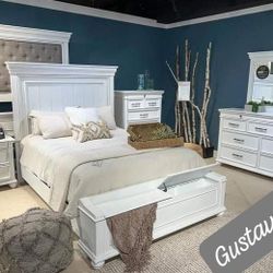 $10 Down Whitewash Bedroom Set Queen/King Bed Dresser Nightstand Mirror Chest Optional Kanwyn