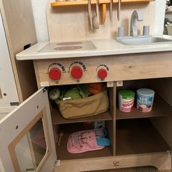 Hape Wooden Play Kitchen & Fridge Bundle with Accessories, Melisa and doung wooden food, cuting wood food set, ikea food basket,…..kid Toy