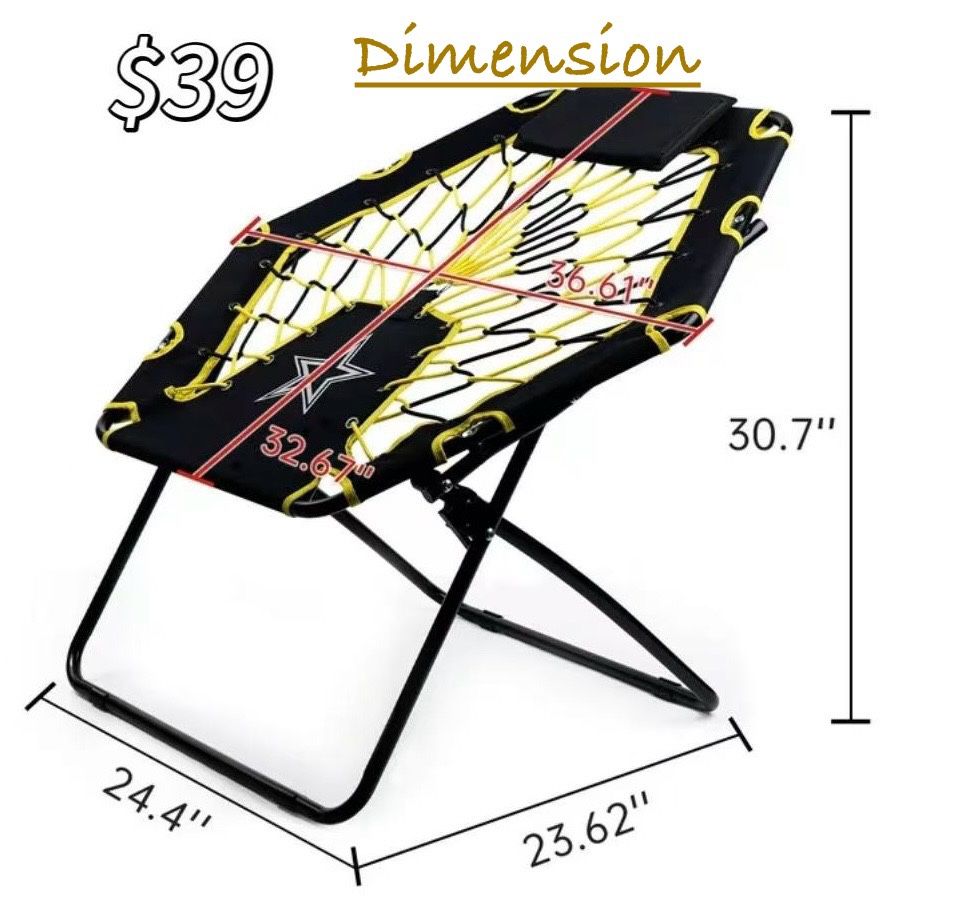 😀 Clatina Elastic Foldable Bungee Camping Chair, Yellow/Black