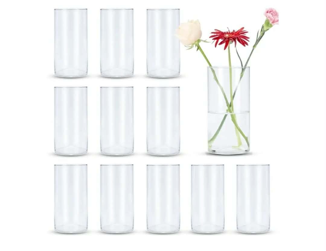 New 8 Inches Tall (20 cm) Clear Glass Cylinder vases,Pack of 12 Centerpiece Flower Vase,Floating Candle Holder for Home & Garden Decor, Wedding, Party