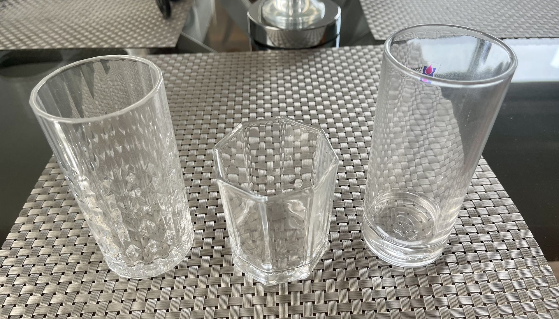 Beautiful bulk Fancy Glasses 72 total with 24 each design for Family Party events, Dinner, Bars, Restaurants, Christmas, Thanksgiving, New Years, etc.
