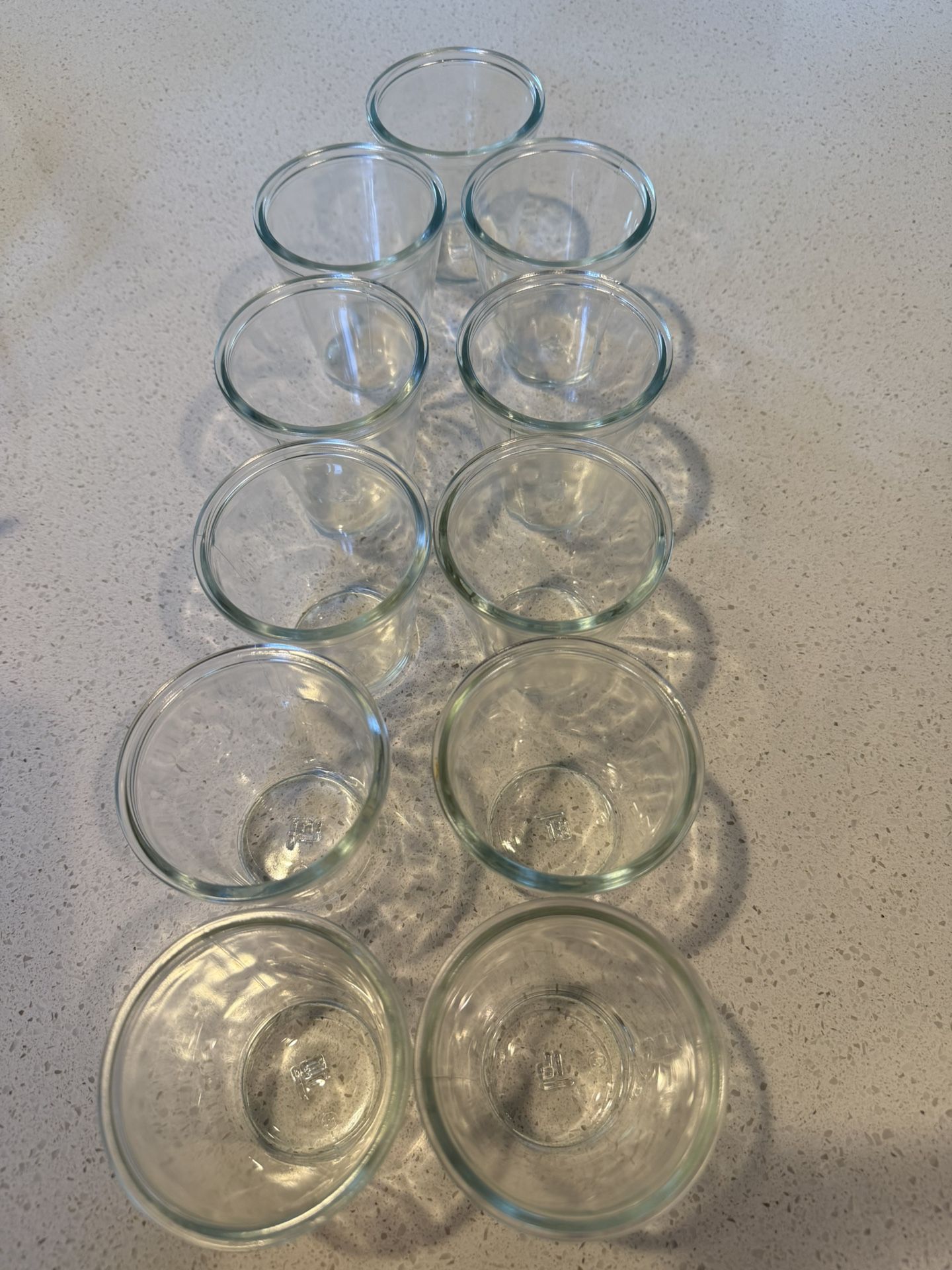 11 mini glass cups about 3 inches in length