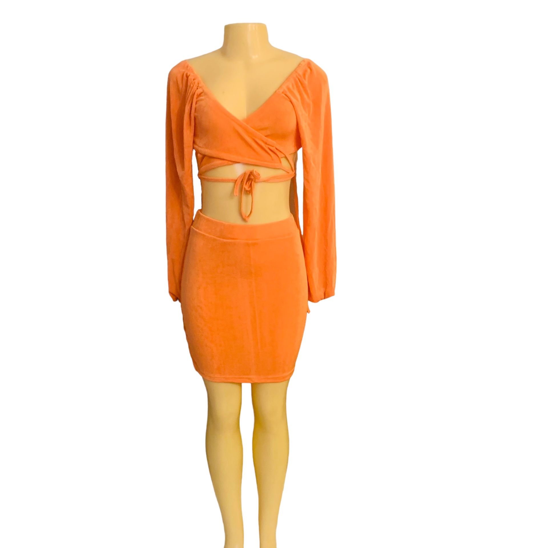 Calebgar Sz S Women 2 Piece Half Top And Skirt Orange