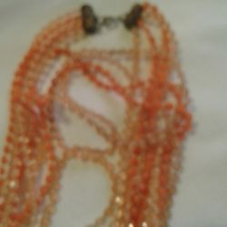 Vintage Orange Bead Necklace With Earrings