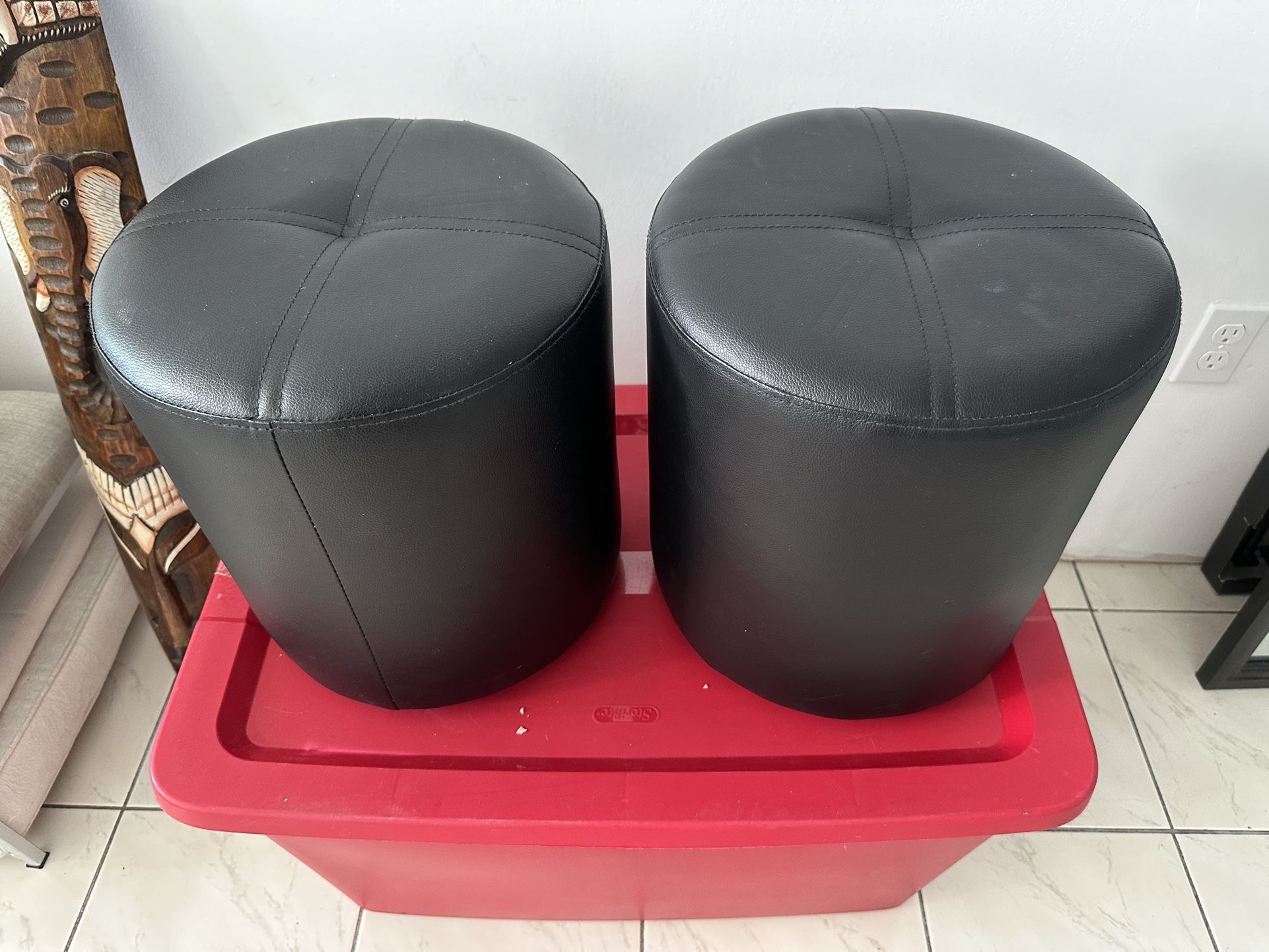 2 Faux Leather Tufted Round Accent Ottoman; Beautifully Upholstered Furniture for Modern Home, Office, Library or Waiting Area; Seating,