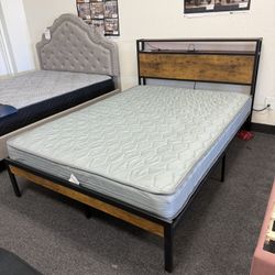 Full Bed Frame And Mattress With LED lights 