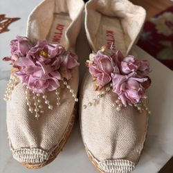 Ko’Ton Espadrille Size 38 faux flower and pearl deco