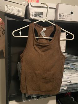 brown Ribbed Crop Tank Top