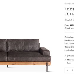 Portofino Leather Sofa - Excellent Condition ($5,589)