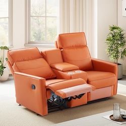 NEW824 62.6-in W Orange Loveseat Recliner Sofa with Console and Cup Holders   swivel recliner chair with 165¬∞ adjustable backrest, footrest activatio