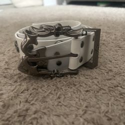 Cyberpunk Y2K White Leather Belt with Silver Buckle
