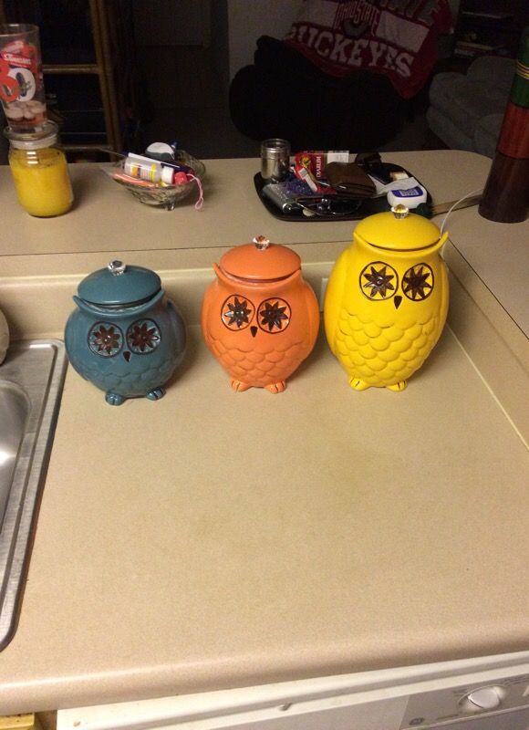 3pc owl cookie jars Home & Garden