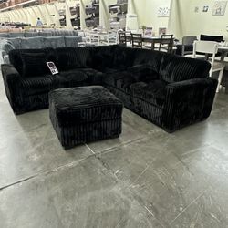 4-Piece Sectional Set LAF Loveseat + RAF Loveseat + Corner Wedge + Cocktail Ottoman  Color: Black