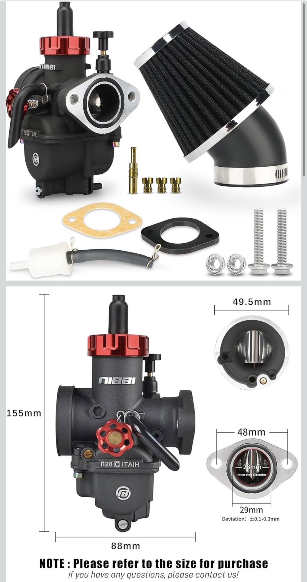 NIBBI PE28 Carburetor Kit, 28mm carburetor with Carb Jets - Fit for 200cc-250cc Dirt Bike Pit Bike Apollo TaoTao Lifan Kayo SSR