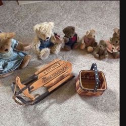 Plush Toys- Boyd’s Bear Collection - 6 Bears, 1Sled, 1 Basket - All For 55.00 !! 