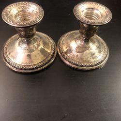 Vintage 1900 Pair Sterling Silver Designed Candle Holder Weight