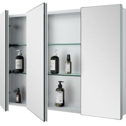 Bathroom Medicine Cabinet w/ Mirror 36”– 3 Door Aluminum Wall Cabinet