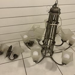 Chandelier and Two Matching Sconces