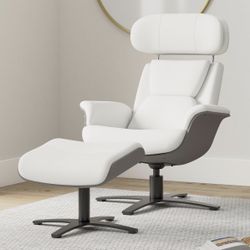 CHITA ELVIN - Genuine Leather Recliner Lounge Chair & Ottoman