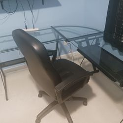 Office Chair and Glass Top Metal Frames Desk