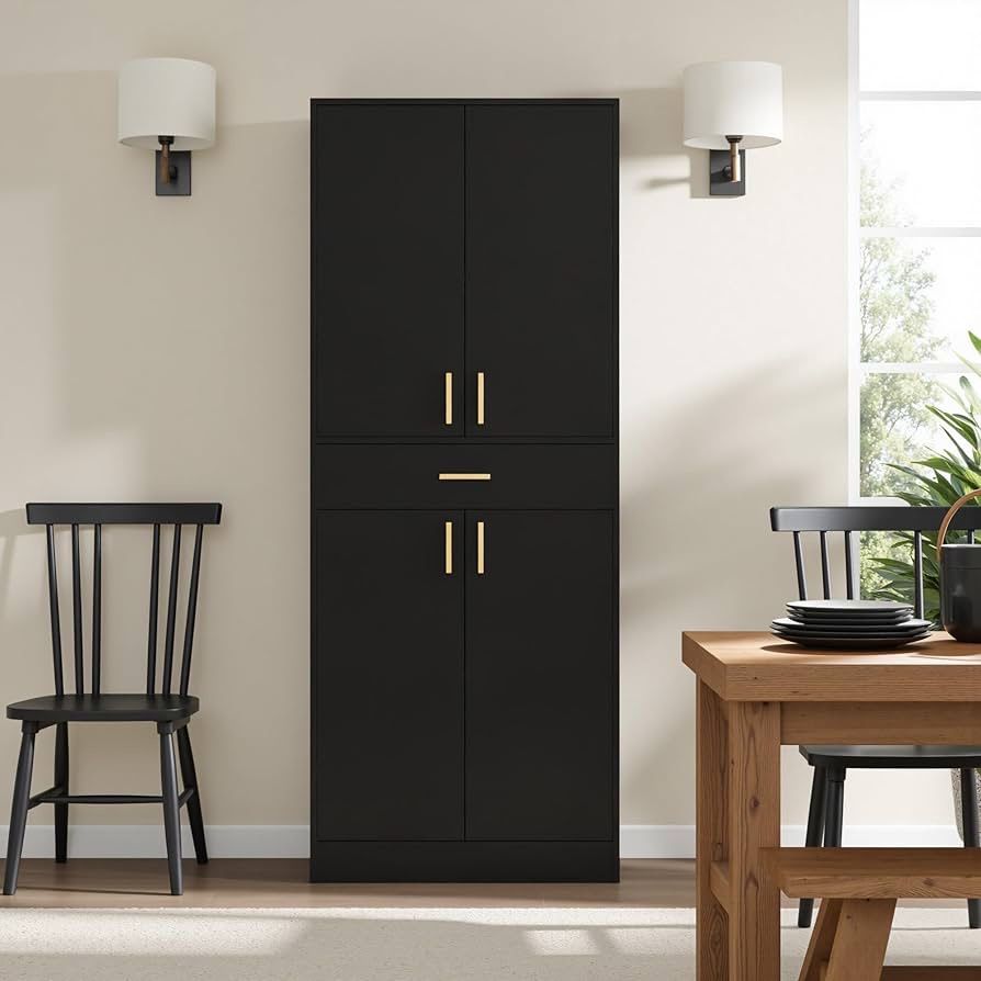 Pantry Cabinet, 71" Tall Kitchen Storage Cabinet with Doors and Shelves, Freestanding Wood Cupboard Utility Hutch with Drawer for Dining Room Living R