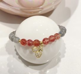 Natural Gray Moonstone Strawberry Quartz Lucky bead bracelet